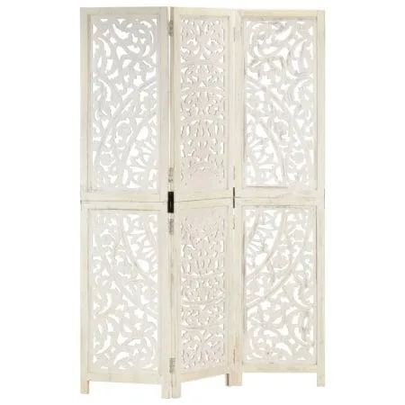 Cloison de séparation 3 panneaux Blanc 120x165 cm Bois manguier