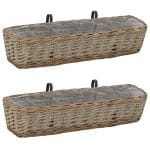 Jardinières de balcon 2 pcs osier avec revêtement en PE 80 cm