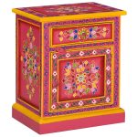 Table de chevet Bois de manguier massif Rose Peinture à la main