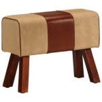 Banc saut de cheval 58 cm marron cuir véritable et manguier