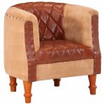 Chaise cabriolet marron cuir véritable bois de manguier massif