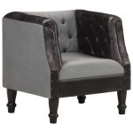 Chaise cabriolet Noir Cuir véritable et bois de manguier massif