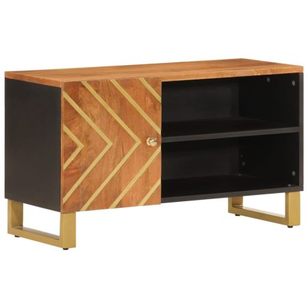 Meuble TV marron et noir 80x31,5x46 cm bois massif de manguier