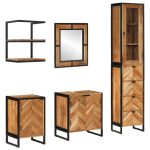 Ensemble de meubles salle de bain 5 pcs fer et bois d'acacia