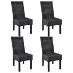 Chaises à manger lot de 4 noir rotin Kubu et bois de manguier