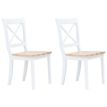 Chaises à manger lot de 2 blanc et bois clair bois hévéa massif