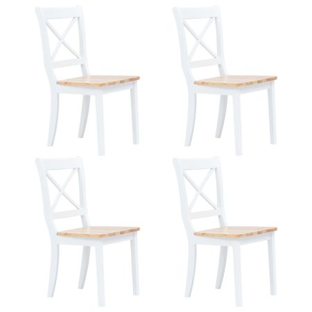 Chaises à manger lot de 4 blanc et bois clair bois hévéa massif
