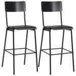 Chaises de bar lot de 2 noir contreplaqué solide et acier
