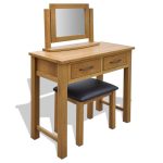 Coiffeuse avec tabouret Bois de chêne massif