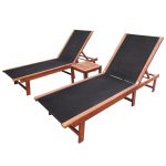 Chaises longues lot de 2 et table Bois d'acacia et textilène
