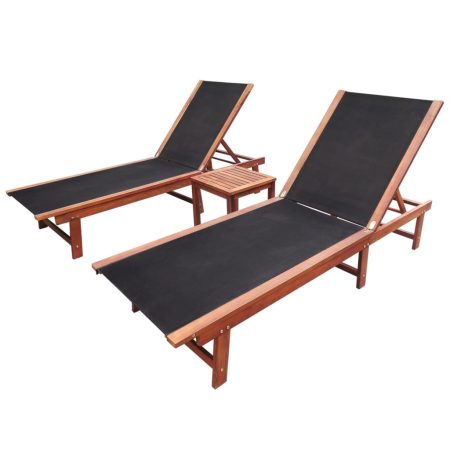 Chaises longues lot de 2 et table Bois d'acacia et textilène