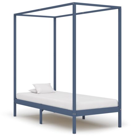 Cadre de lit à baldaquin sans matelas gris bois massif 90x200cm