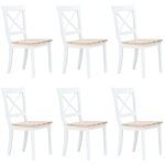 Chaises à manger lot de 6 blanc et bois clair bois hévéa massif