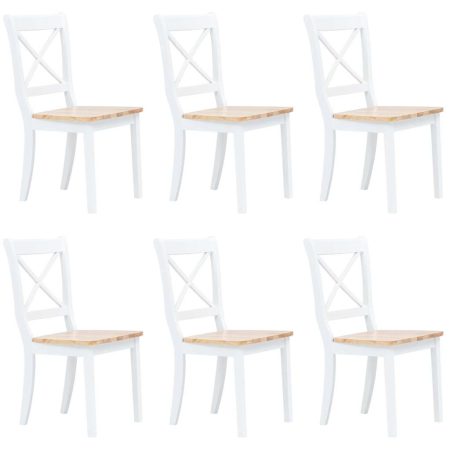 Chaises à manger lot de 6 blanc et bois clair bois hévéa massif