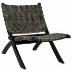 Chaise de relaxation rotin kubu naturel et bois d'acajou massif