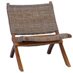 Chaise de relaxation rotin kubu naturel et bois d'acajou massif