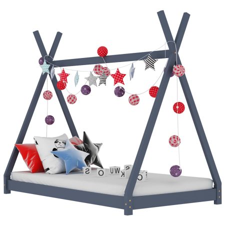 Cadre de lit d'enfant Gris Bois de pin massif 90 x 200 cm