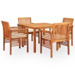 Ensemble à manger d'extérieur 5 pcs et coussins Acacia solide