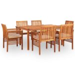 Ensemble à manger d'extérieur 7 pcs et coussins Acacia solide