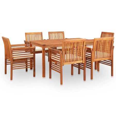 Ensemble à manger d'extérieur 7 pcs et coussins Acacia solide