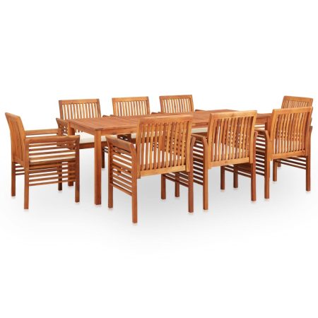 Ensemble à manger d'extérieur 9 pcs et coussins Acacia solide