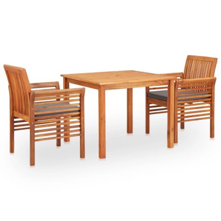 Ensemble à manger d'extérieur 3 pcs et coussins Acacia solide