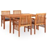 Ensemble à manger d'extérieur 5 pcs et coussins Acacia solide