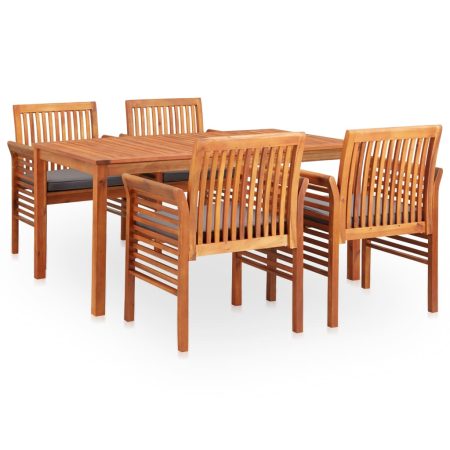 Ensemble à manger d'extérieur 5 pcs et coussins Acacia solide