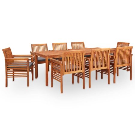 Ensemble à manger d'extérieur 9 pcs et coussins Acacia solide