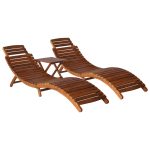 Chaise longue avec table à thé 3 pcs Bois d'acacia massif