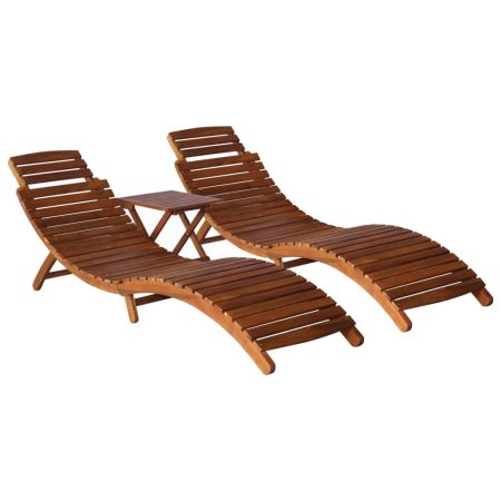 Accueil 36 Chaise longue avec table à thé 3 pcs Bois d'acacia massif