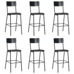 Chaises de bar lot de 6 noir contreplaqué solide et acier