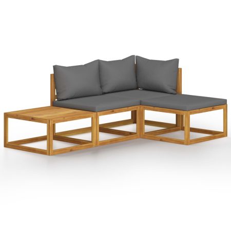 Salon de jardin 4 pcs avec coussin Bois d'acacia solide