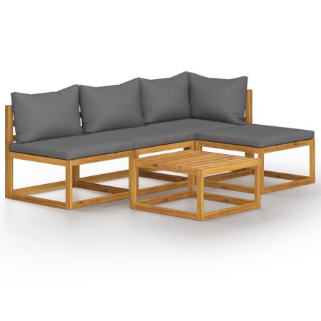 Salon de jardin 5 pcs avec coussin Bois d'acacia solide