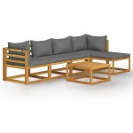 Salon de jardin 6 pcs avec coussin Bois d'acacia solide