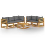 Salon de jardin 6 pcs avec coussin Bois d'acacia solide