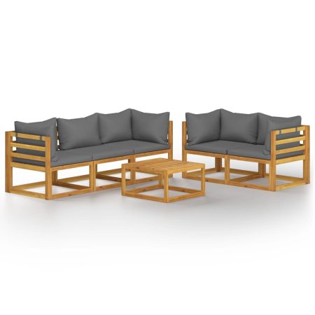 Salon de jardin 6 pcs avec coussin Bois d'acacia solide