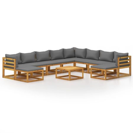 Salon de jardin 11 pcs avec coussin Bois d'acacia solide