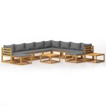 Salon de jardin 12 pcs avec coussin Bois d'acacia solide