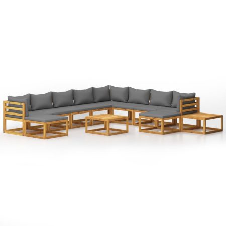 Salon de jardin 12 pcs avec coussin Bois d'acacia solide