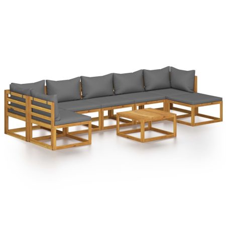 Salon de jardin 8 pcs avec coussin Bois d'acacia solide