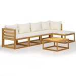 Salon de jardin 6 pcs avec coussin Crème Bois d'acacia solide