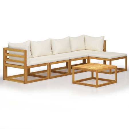 Salon de jardin 6 pcs avec coussin Crème Bois d'acacia solide