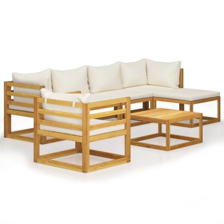 Salon de jardin 7 pcs avec coussin Crème Bois d'acacia solide