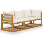 Canapé de jardin à 3 places avec coussin Crème Bois d'acacia