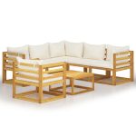 Salon de jardin 7 pcs avec coussin Crème Bois d'acacia solide
