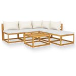 Salon de jardin 6 pcs avec coussin Crème Bois d'acacia solide