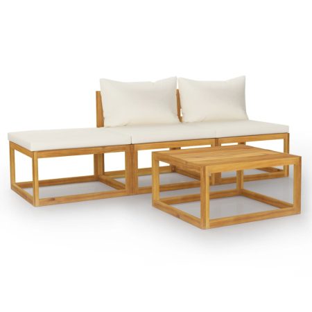 Salon de jardin 4 pcs avec coussin Crème Bois d'acacia solide