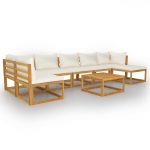 Salon de jardin 8 pcs avec coussin Crème Bois d'acacia solide