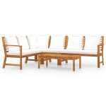 Salon de jardin 5 pcs avec coussin Crème Bois d'acacia solide